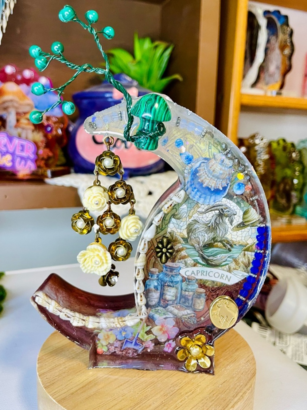Capricorn Zodiac Mixed Media Crescent Art Moon - Picture 3 of 6